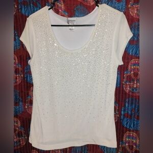 Chico's Sparkling Cream Short Sleeve Top